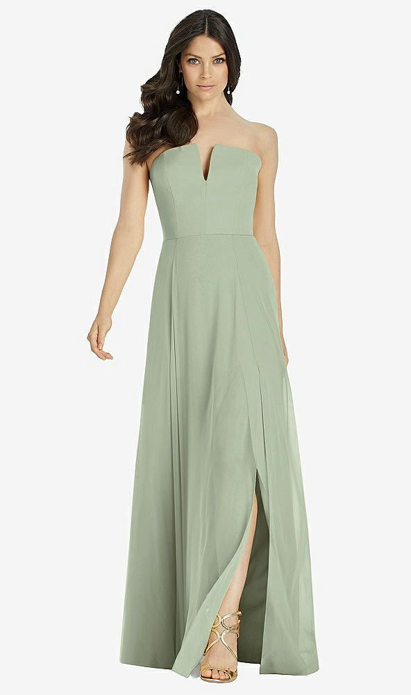 Front View - Sage Strapless Notch Chiffon Maxi Dress