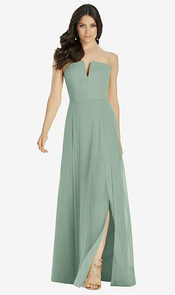 Front View - Seagrass Strapless Notch Chiffon Maxi Dress