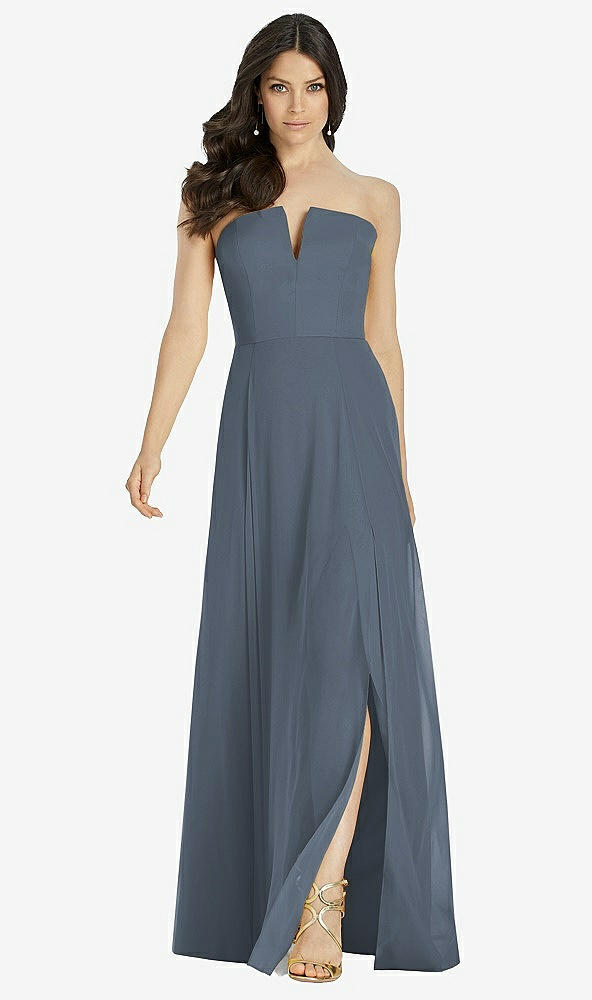 Front View - Silverstone Strapless Notch Chiffon Maxi Dress