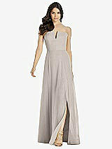 Front View Thumbnail - Taupe Strapless Notch Chiffon Maxi Dress