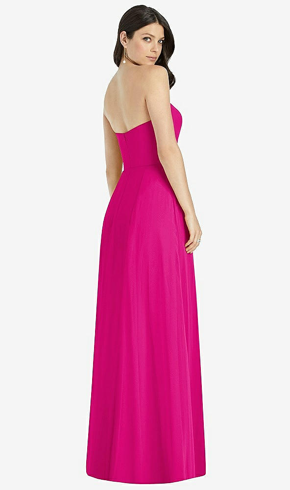 Back View - Think Pink Strapless Notch Chiffon Maxi Dress