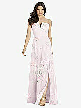 Front View Thumbnail - Watercolor Print Strapless Notch Chiffon Maxi Dress