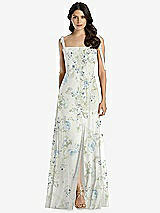 Front View Thumbnail - Bleu Garden Tie-Shoulder Chiffon Maxi Dress with Front Slit