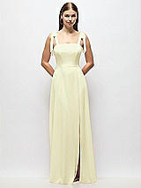 Alt View 1 Thumbnail - Butter Yellow Tie-Shoulder Chiffon Maxi Dress with Front Slit