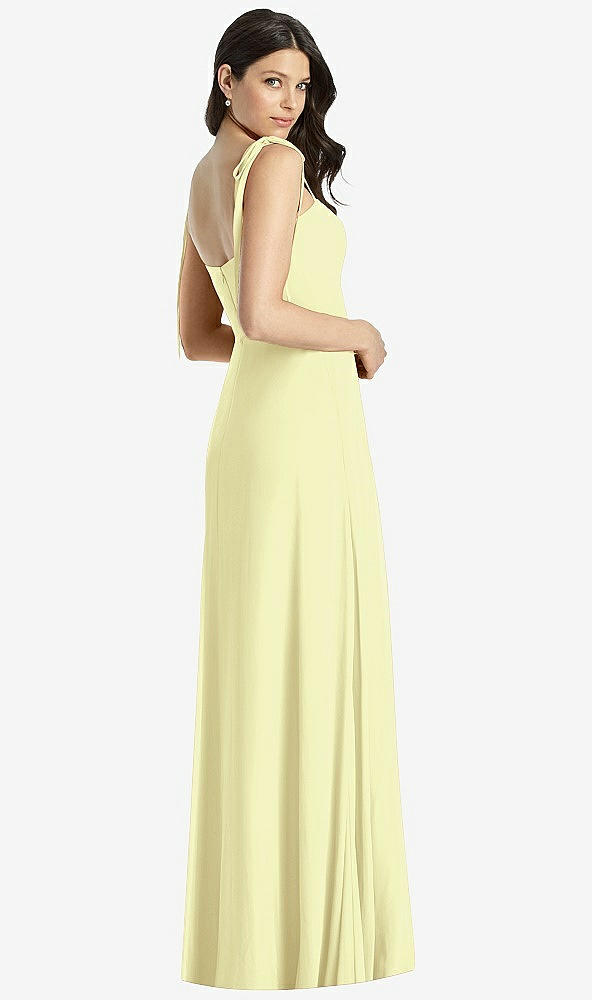 Back View - Butter Yellow Tie-Shoulder Chiffon Maxi Dress with Front Slit