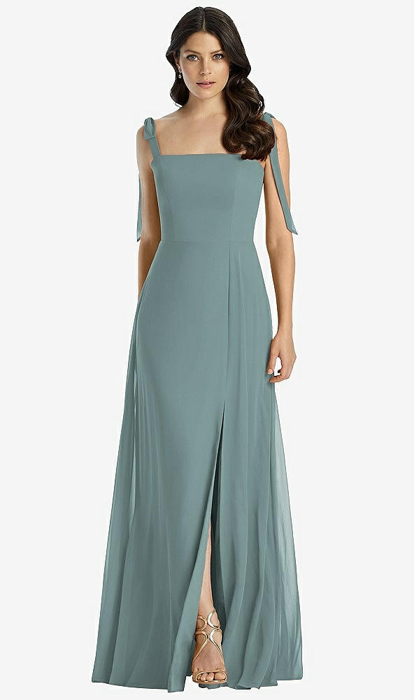 Front View - Icelandic Tie-Shoulder Chiffon Maxi Dress with Front Slit