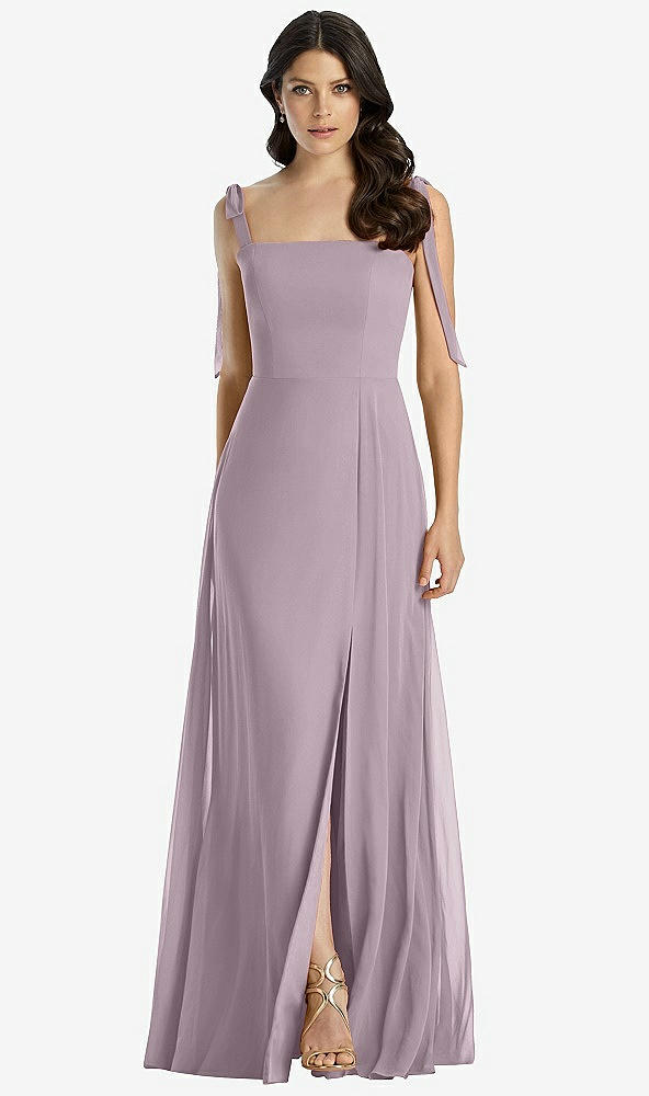 Front View - Lilac Dusk Tie-Shoulder Chiffon Maxi Dress with Front Slit