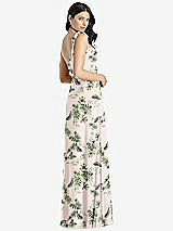 Rear View Thumbnail - Palm Beach Print Tie-Shoulder Chiffon Maxi Dress with Front Slit