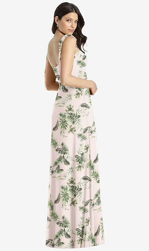 Back View - Palm Beach Print Tie-Shoulder Chiffon Maxi Dress with Front Slit