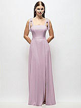 Alt View 1 Thumbnail - Suede Rose Tie-Shoulder Chiffon Maxi Dress with Front Slit
