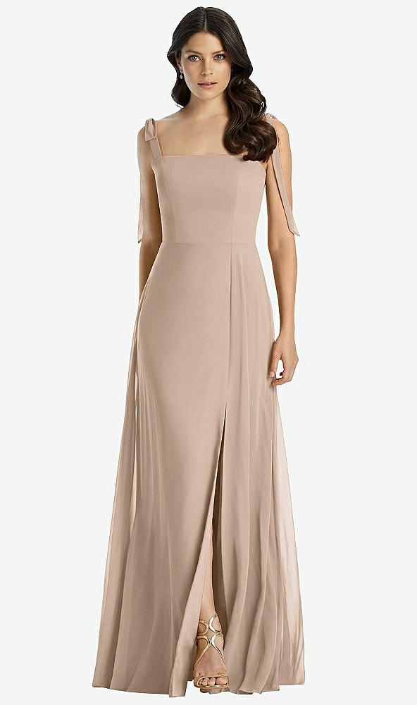 Front View - Topaz Tie-Shoulder Chiffon Maxi Dress with Front Slit