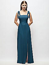 Alt View 1 Thumbnail - Atlantic Blue Tie-Shoulder Chiffon Maxi Dress with Front Slit