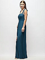 Alt View 2 Thumbnail - Atlantic Blue Tie-Shoulder Chiffon Maxi Dress with Front Slit