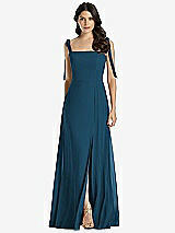 Front View Thumbnail - Atlantic Blue Tie-Shoulder Chiffon Maxi Dress with Front Slit