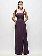 Alt View 1 Thumbnail - Aubergine Tie-Shoulder Chiffon Maxi Dress with Front Slit