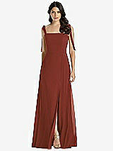 Front View Thumbnail - Auburn Moon Tie-Shoulder Chiffon Maxi Dress with Front Slit