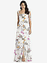 Front View Thumbnail - Butterfly Botanica Ivory Tie-Shoulder Chiffon Maxi Dress with Front Slit