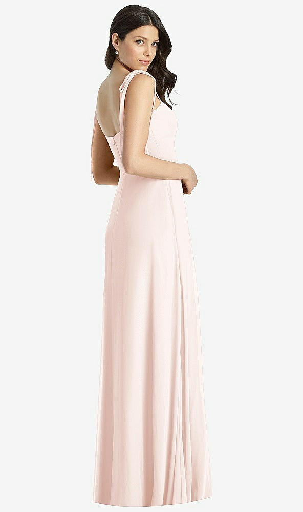 Back View - Blush Tie-Shoulder Chiffon Maxi Dress with Front Slit