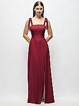 Alt View 1 Thumbnail - Burgundy Tie-Shoulder Chiffon Maxi Dress with Front Slit