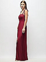 Alt View 2 Thumbnail - Burgundy Tie-Shoulder Chiffon Maxi Dress with Front Slit