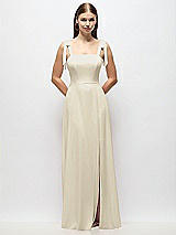 Alt View 1 Thumbnail - Champagne Tie-Shoulder Chiffon Maxi Dress with Front Slit