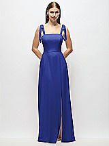 Alt View 1 Thumbnail - Cobalt Blue Tie-Shoulder Chiffon Maxi Dress with Front Slit