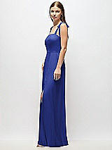 Alt View 2 Thumbnail - Cobalt Blue Tie-Shoulder Chiffon Maxi Dress with Front Slit
