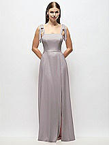 Alt View 1 Thumbnail - Cashmere Gray Tie-Shoulder Chiffon Maxi Dress with Front Slit