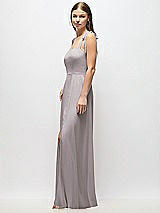 Alt View 2 Thumbnail - Cashmere Gray Tie-Shoulder Chiffon Maxi Dress with Front Slit