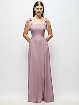 Alt View 1 Thumbnail - Dusty Rose Tie-Shoulder Chiffon Maxi Dress with Front Slit
