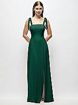 Alt View 1 Thumbnail - Hunter Green Tie-Shoulder Chiffon Maxi Dress with Front Slit