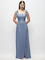 Alt View 1 Thumbnail - Larkspur Blue Tie-Shoulder Chiffon Maxi Dress with Front Slit