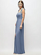 Alt View 2 Thumbnail - Larkspur Blue Tie-Shoulder Chiffon Maxi Dress with Front Slit