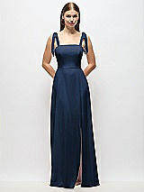 Alt View 1 Thumbnail - Midnight Navy Tie-Shoulder Chiffon Maxi Dress with Front Slit