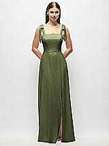 Alt View 1 Thumbnail - Olive Green Tie-Shoulder Chiffon Maxi Dress with Front Slit