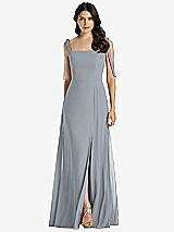 Front View Thumbnail - Platinum Tie-Shoulder Chiffon Maxi Dress with Front Slit