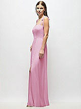 Alt View 2 Thumbnail - Powder Pink Tie-Shoulder Chiffon Maxi Dress with Front Slit