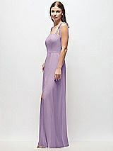 Side View Thumbnail - Pale Purple Tie-Shoulder Chiffon Maxi Dress with Front Slit
