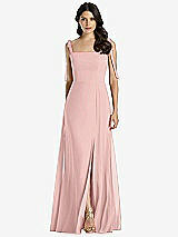 Front View Thumbnail - Rose - PANTONE Rose Quartz Tie-Shoulder Chiffon Maxi Dress with Front Slit