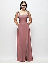 Alt View 1 Thumbnail - Rosewood Tie-Shoulder Chiffon Maxi Dress with Front Slit