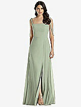 Front View Thumbnail - Sage Tie-Shoulder Chiffon Maxi Dress with Front Slit