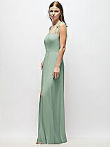 Alt View 2 Thumbnail - Seagrass Tie-Shoulder Chiffon Maxi Dress with Front Slit