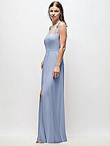Side View Thumbnail - Sky Blue Tie-Shoulder Chiffon Maxi Dress with Front Slit