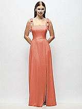 Alt View 1 Thumbnail - Terracotta Copper Tie-Shoulder Chiffon Maxi Dress with Front Slit
