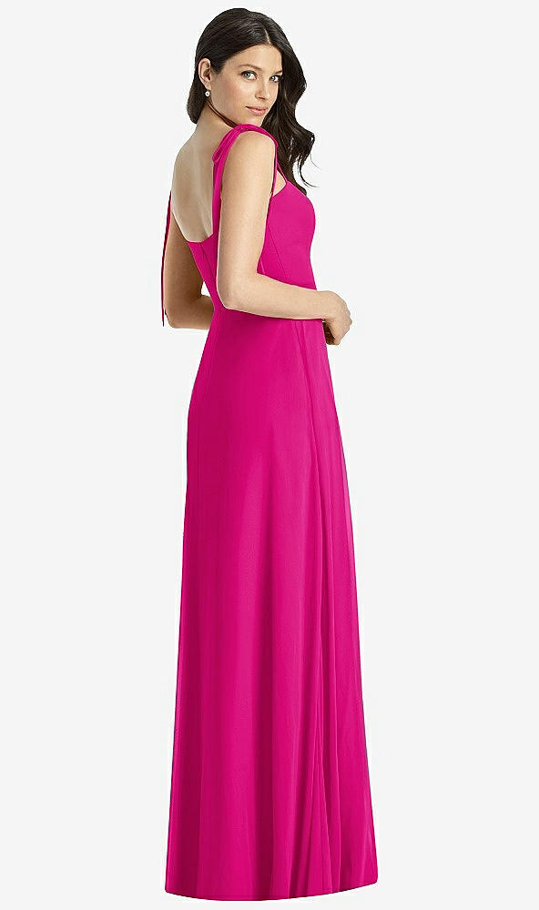 Back View - Think Pink Tie-Shoulder Chiffon Maxi Dress with Front Slit