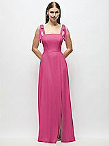 Alt View 1 Thumbnail - Tea Rose Tie-Shoulder Chiffon Maxi Dress with Front Slit