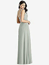 Rear View Thumbnail - Willow Green Tie-Shoulder Chiffon Maxi Dress with Front Slit