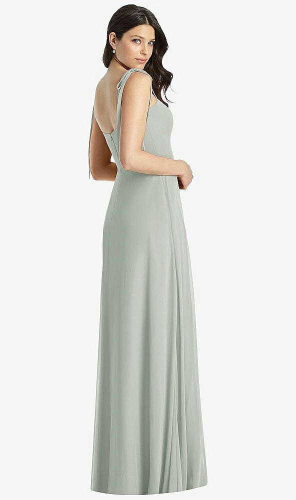 Back View - Willow Green Tie-Shoulder Chiffon Maxi Dress with Front Slit