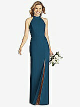 Front View Thumbnail - Atlantic Blue High-Neck Cutout Halter Trumpet Gown