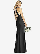 Rear View Thumbnail - Black High-Neck Cutout Halter Trumpet Gown